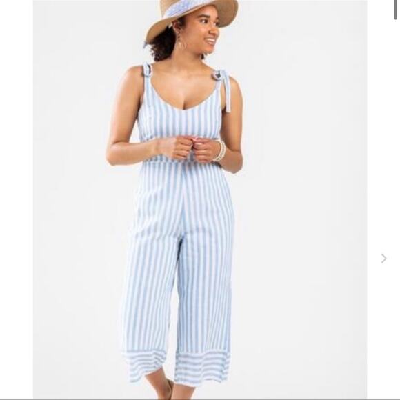 Everly x Francesca’s NWT Blue Striped Jumpsuit size L - Picture 1 of 10